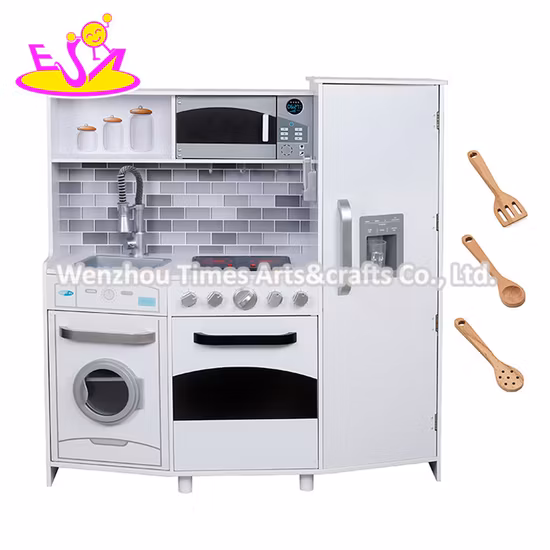 2020 Cocina de juego de madera blanca para niños de diseño único con funciones electrónicas W10c223
